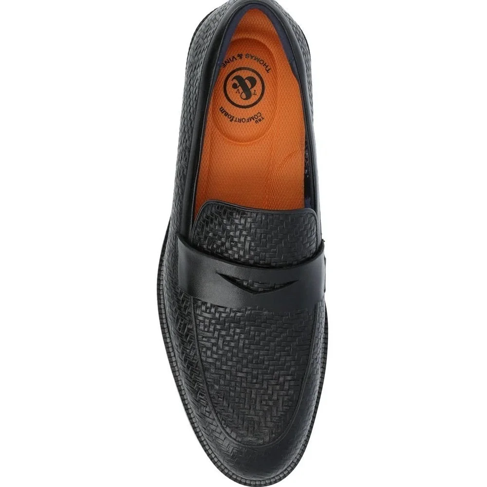 Men's Black Woven Leather Penny Loafers